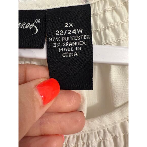 Maggie Barnes Womens Plus 2X Cottagecore Smocked V Neck Tie White Blouse Classic - Picture 9 of 11